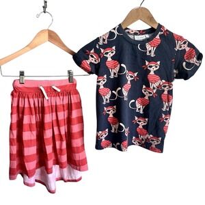 Dear Sophie Yogicat Yoga Cat Print Skirt & Shirt Set Girls 7-8 yr Pink Pirates